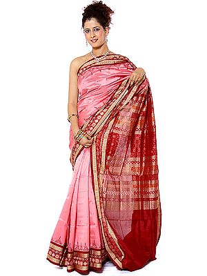 Pink Sambhalpuri Sari with Ikat Weave on Anchal and Border