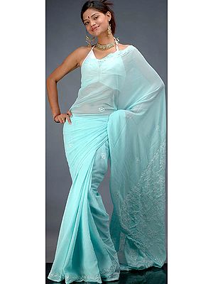 Pistachio Lukhnavi Chikan Sari