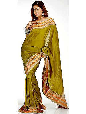 Plain Olive Narayanpet Sari