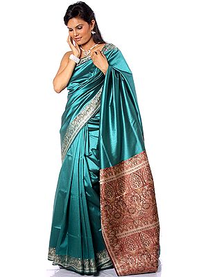 Plain Sea-Green Banarasi Sari