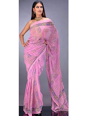 Printed Crepe Sari with Kantha Stitch