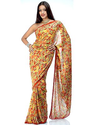Printed Crepe Sari with Sequins