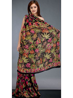 Printed Sari with Golden Sequins