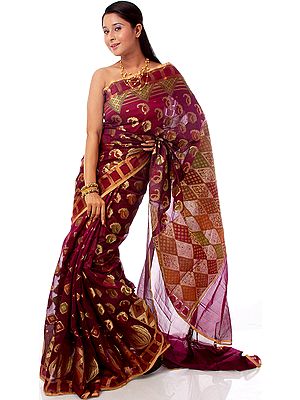 Purple Banarasi Sari with Woven Paisleys