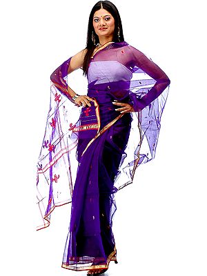 Purple Chanderi Sari with Floral Bootis on Anchal