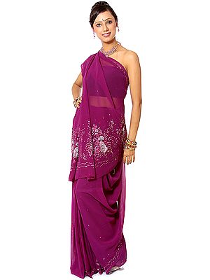 Purple Sari with Embroidered Sequins