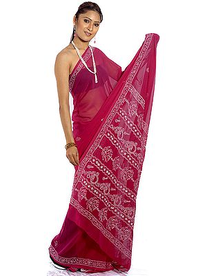 Purple Sari with Lukhnavi Chikan Embroidery