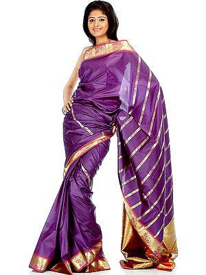 Purple Sari with Yashoda Krishna Woven on Border