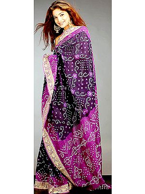 Purple Shaded Bandhani Sari from Gujarat
