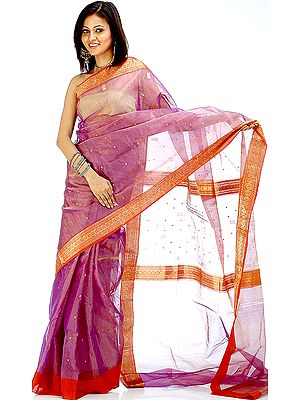 Purple Tissue Chanderi Sari with Golden Thread Weave