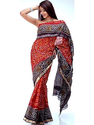 Red and Black Gharchola Sari
