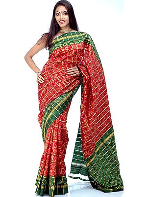 Red and Green Pochampally Sari