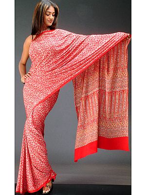 Red Block Printed Sari