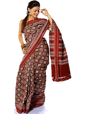 Red Paan Patola Sari from Hyderabad (Double Ikat)