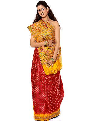Red Star Spangled Printed Sari from Kolkata