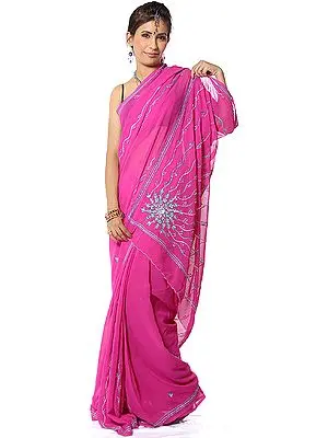 Hot-Pink Sari with Cyan Sequins