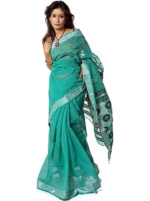 Green Tangail Sari with All-Over Bootis