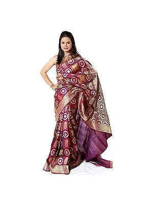 Multi-Color Designer Saree from Banaras with Woven Motifs All-Over