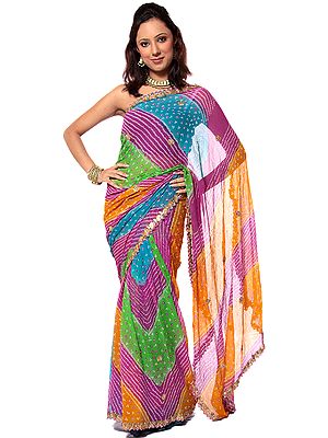 Multi-Color Bandhani Sari with Sequins