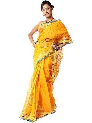 Amber Tengail Sari from Kolkata with Woven Bootis