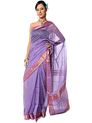 Amethyst Chanderi Sari with Golden Bootis and Brocaded Border