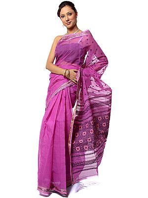 Purple Dhakai Sari from the East with Woven Bootis