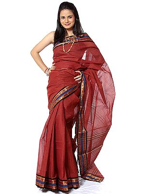 Auburn Narayanpet Sari with Woven Checks