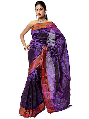 Purple Kanjivaram Sari with Woven Checks
