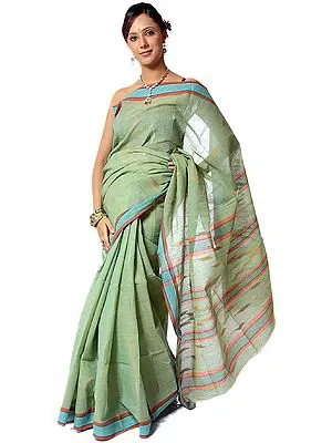Green Bengali Hand-woven Sari with Bootis