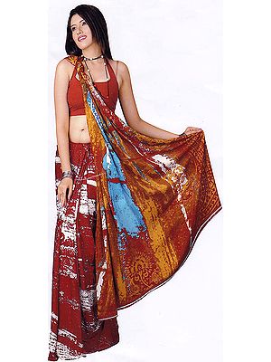 Maroon and Ivory Sari with Sprinkled Print