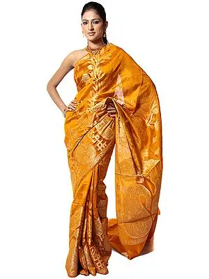 Radiant Yellow Banarasi Sari with Woven Paisleys