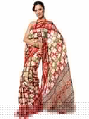 Tri-Color Sari from Kolkata with Patola Print