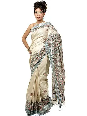 Hand-Painted Folk Madhubani Sari from Bihar