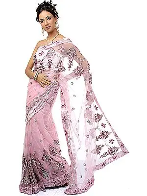 Pink Shimmer Sari with Embroidered Sequins All-Over