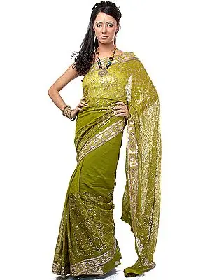 Oasis-Green Sari with All-Over Embroidered Sequins