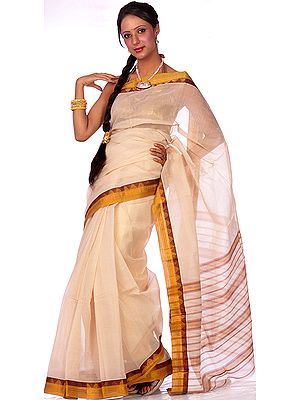 Ivory Narayanpet Sari with Fine Checks