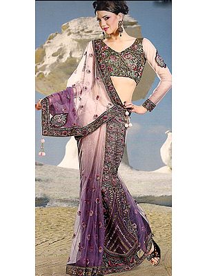 Lavender Shaded Sari with Floral Embroidery