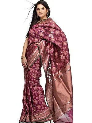 Purple Jamdani Sari from Banaras with Solar Bootis All-Over
