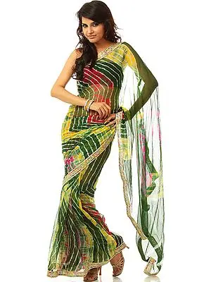 Leharia Tie-Dye Sari from Gujarat with Gota Border