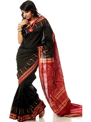 Black Bomkai Sari with Woven Chakras on Pallu