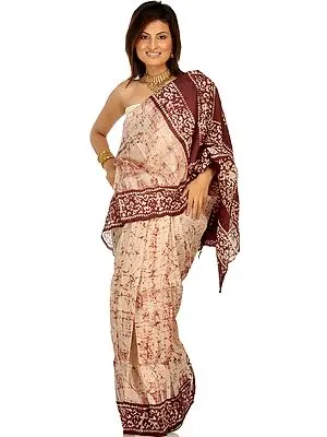 Ivory and Coffee Batik Sari from Kolkata