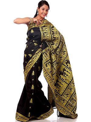 Black Baluchari Sari Depicting Episodes from the Ramayana