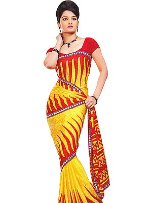 Yellow and Red Sari with Gota Border