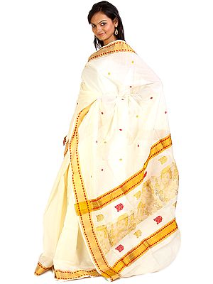 Ivory Kasavu Sari with Woven Baby Krishna on Anchal