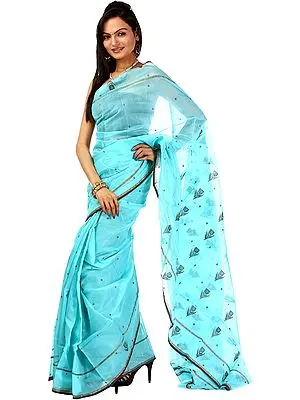 Blue-Radiance Chanderi Sari with Woven Bootis