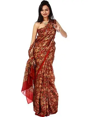 Red Floral Printed Suryani Sari from Mysore