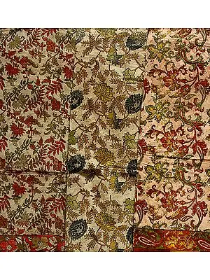 Lot of Three Beige Printed Banarasi Saris