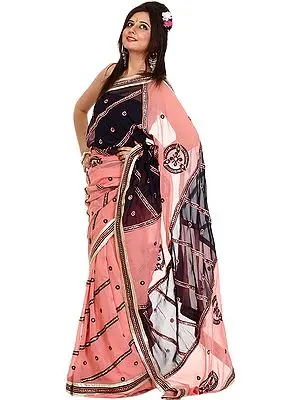 Peach and Purple Designer Sari with Embroidered Sequins