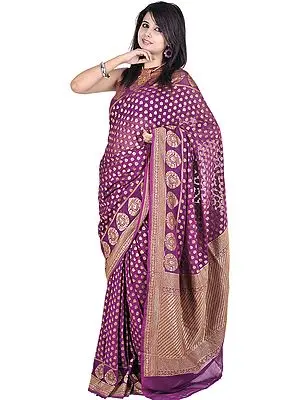 Royal Purple Banarasi Handloom Sari with All-Over Woven Bootis and Brocaded Aanchal