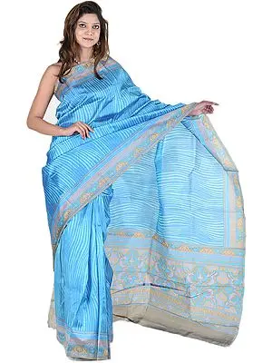 Horizon-Blue Printed Suryani Sari from Mysore